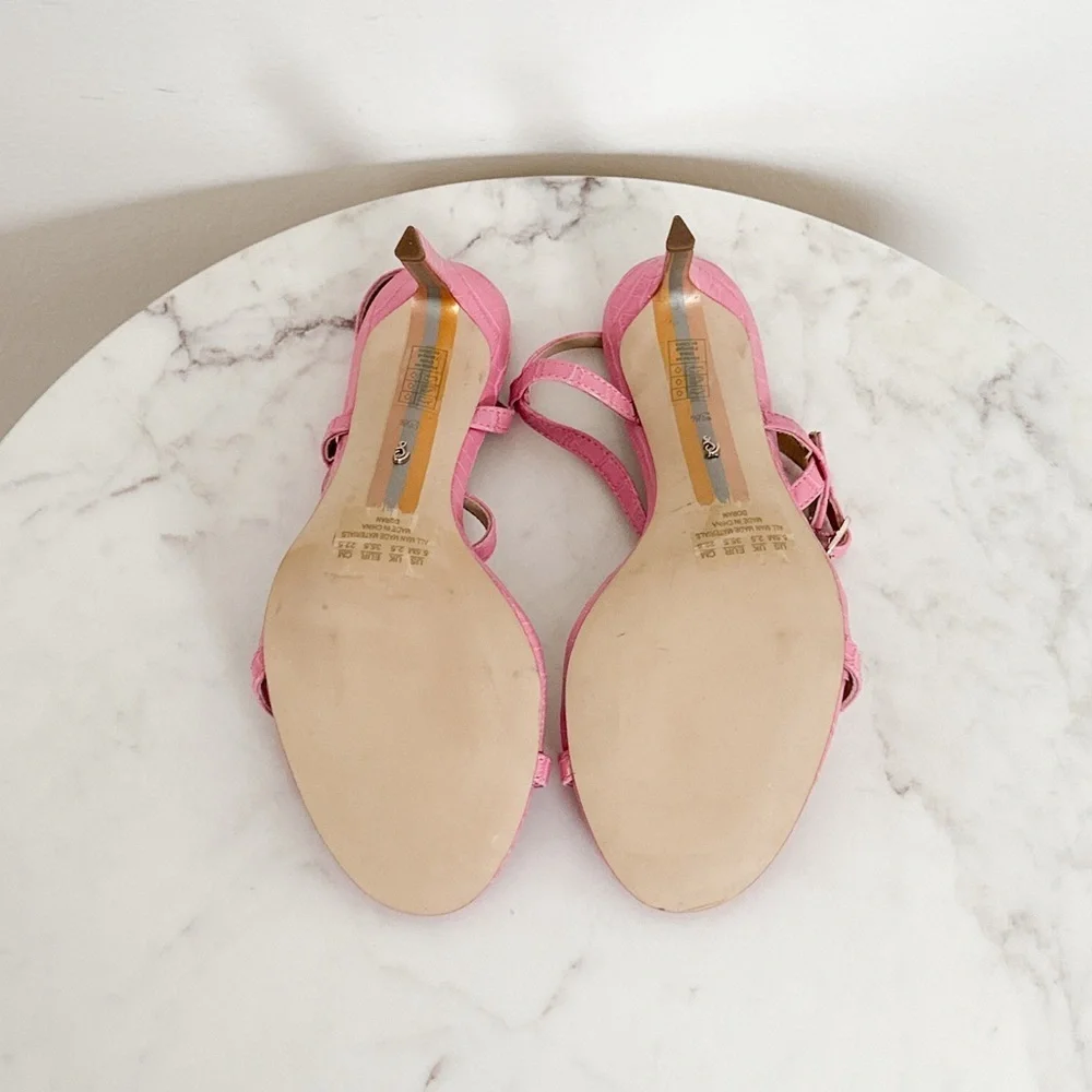 Sam Edelman NEW Doran Strappy Heeled Sandal in Pink Croc Print Size 5.5